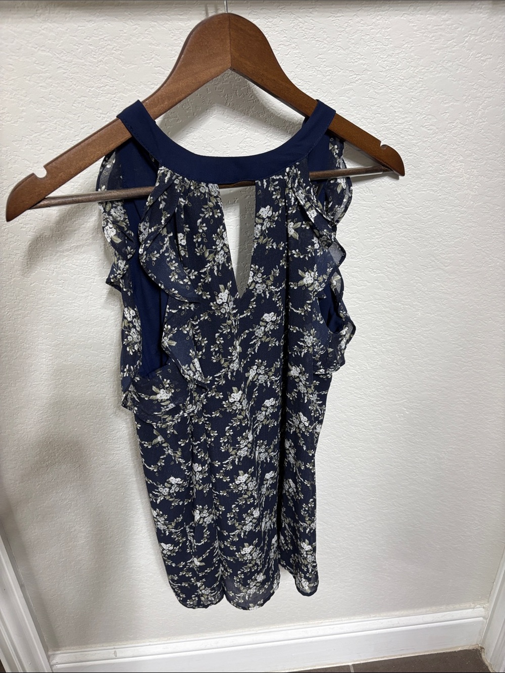 Miss Chievous Navy and White Floral Ruffle Camisole